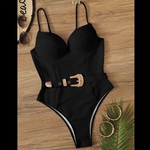 Western buckle belted underwire one piece swimsuit